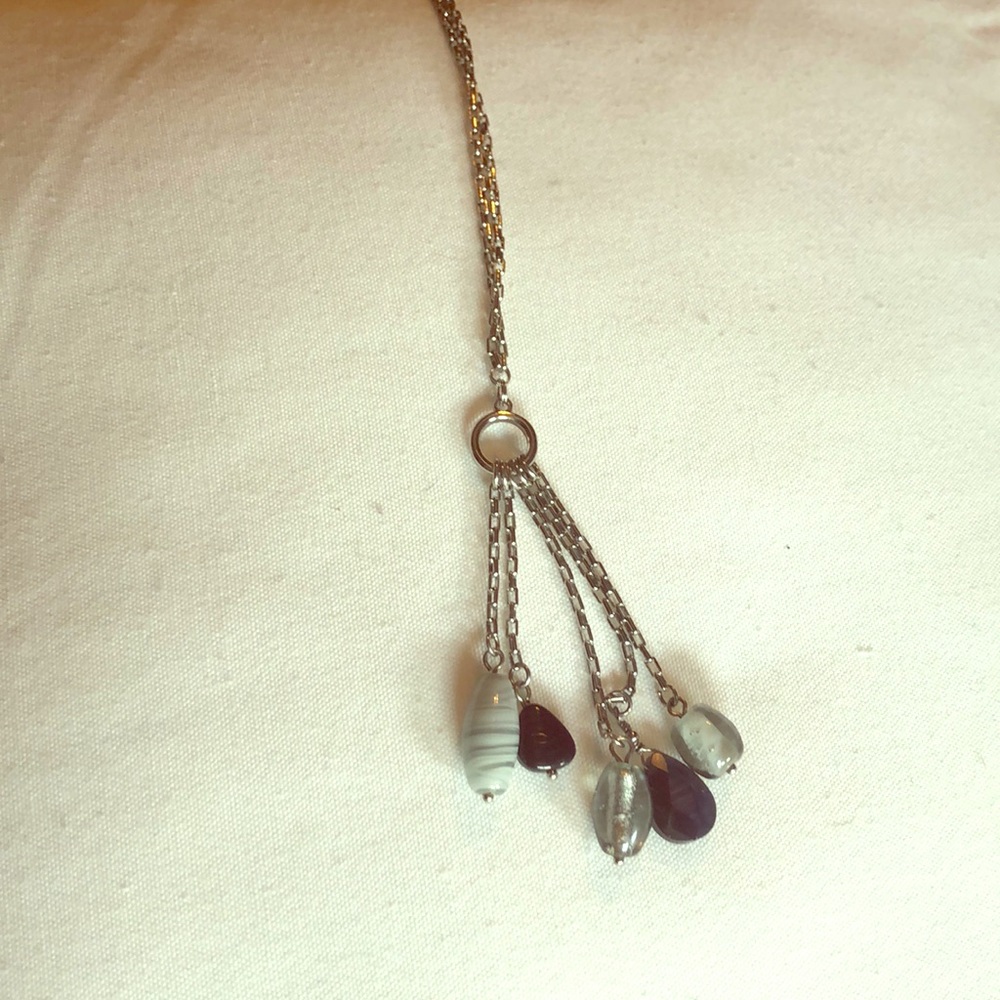 Long necklace grey, silver, black.